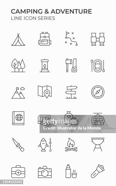 stockillustraties, clipart, cartoons en iconen met camping and adventure editable stroke icons - first aid kit