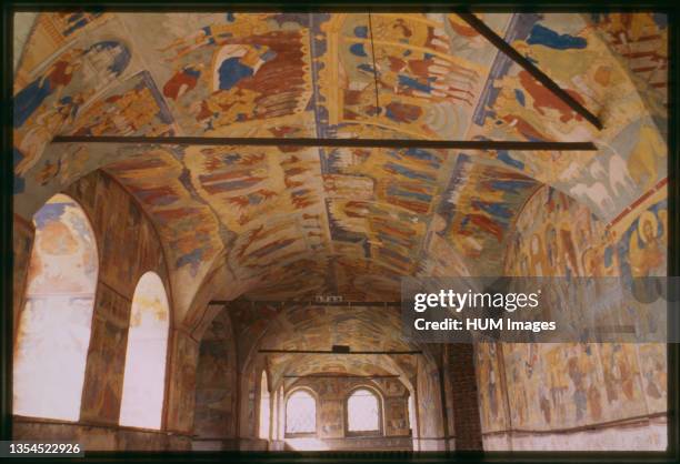 Church of John the Baptist at Tolchkovo , interior, west gallery frescoes , Yaroslavl', Russia; 1997.