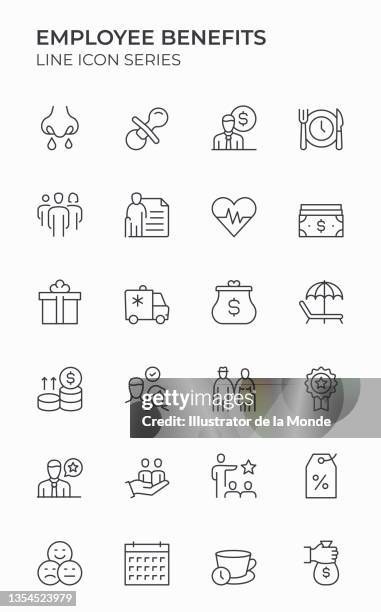 ilustrações de stock, clip art, desenhos animados e ícones de employee benefits editable stroke icons - 2021 premios de la