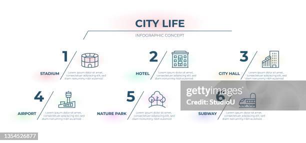 city life timeline infographic template - town hall vector stock illustrations