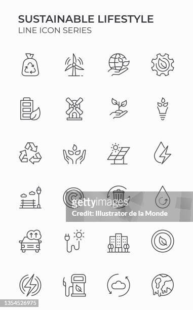 sustainable lifestyle editable stroke icons - environmental issues stock illustrations