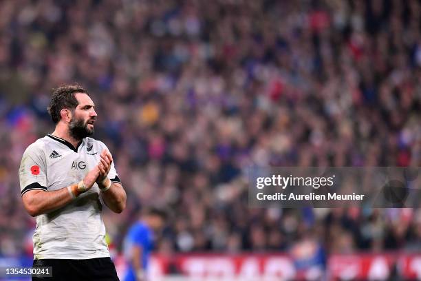 Samuel Whitelock of New Zealand reacts during the Autumn Nations Series match between France and New Zealand on November 20, 2021 in Paris, France.