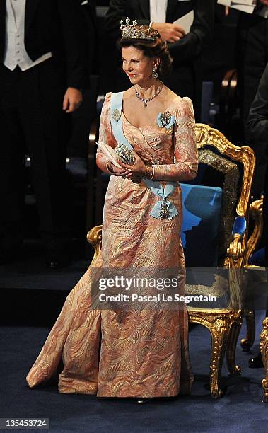 Queen Silvia of Sweden attends the Nobel Prize Award Ceremony at Stockholm Concert Hall on December 10, 2011 in Stockholm, Sweden.