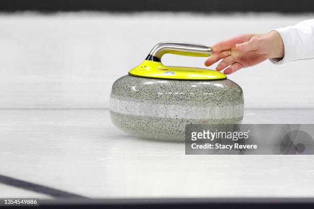 Cory Christensen of the United States delivers a stone during Game 2 of the US Olympic Team Trials at Baxter Arena on November 20, 2021 in Omaha,...