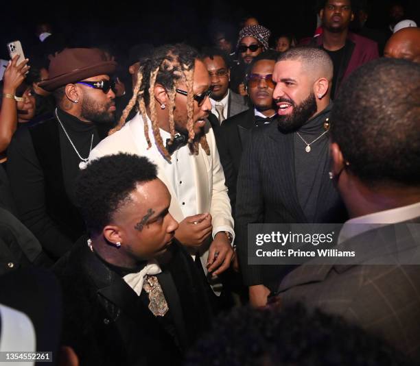 Mike Will, Future and Drake attend The Future: A Gentlemans Club at a private location on November 17, 2021 in Atlanta, Georgia.