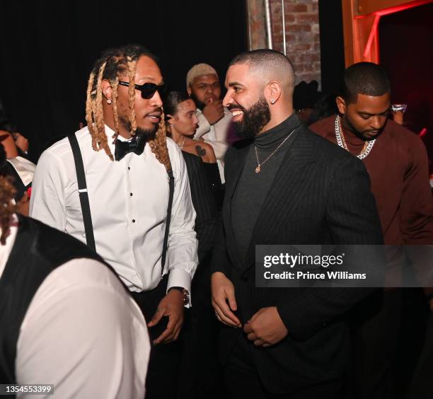 Future and Drake attend The Future: A Gentlemans Club at a private location on November 17, 2021 in Atlanta, Georgia.