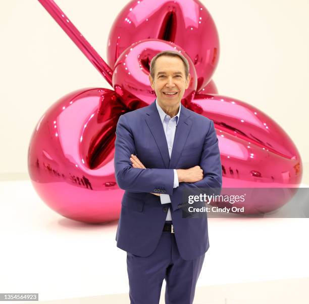 Jeff Koons poses during the press preview of his exhibition “Lost in America” on November 20, 2021 at Qatar Museums Gallery Al Riwaq in Doha, Qatar....