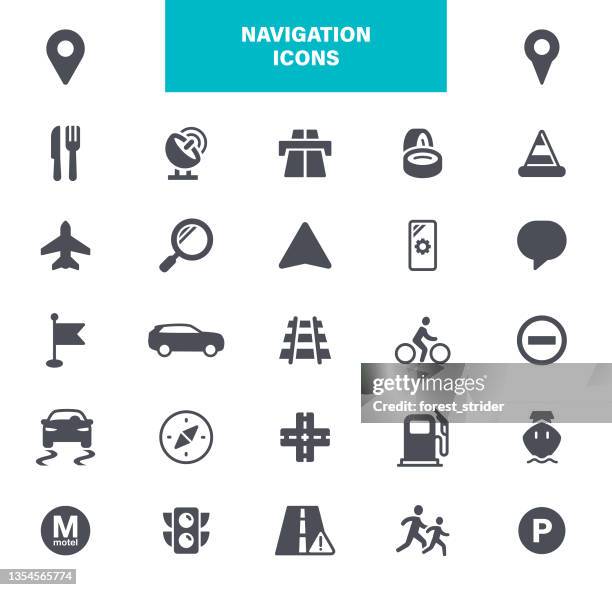 ilustraciones, imágenes clip art, dibujos animados e iconos de stock de iconos de navegación. el conjunto contiene iconos como mapa, ruta, ubicación - rail transportation