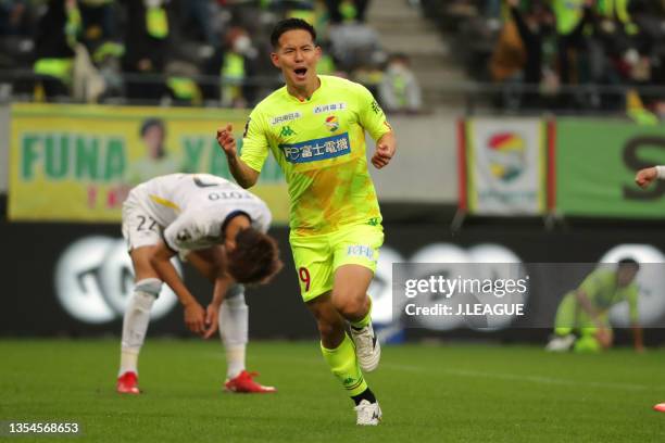 Tomoya MIKI of JEF United Chiba celebrates scoring his side's first goal during the J.League Meiji Yasuda J2 40th Sec. Match between JEF United Chiba...