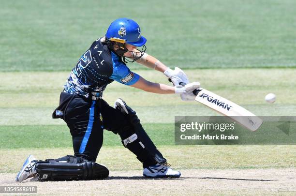 Katie Mack of the Adelaide Strikers bats during the Women's Big Bash League match between the Adelaide Strikers and the Melbourne Stars at Adelaide...