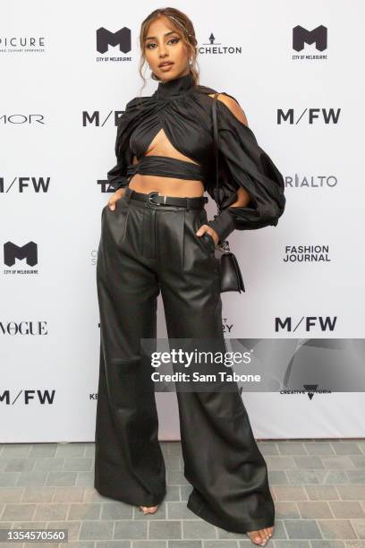 Marie Thattil attends the Closing runway show of Melbourne Fashion Week on November 21, 2021 in Melbourne, Australia.