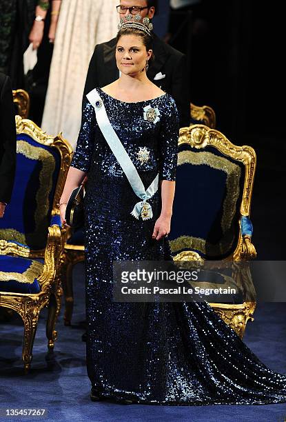 Crown Princess Victoria of Sweden attends the Nobel Prize Award Ceremony at Stockholm Concert Hall on December 10, 2011 in Stockholm, Sweden.