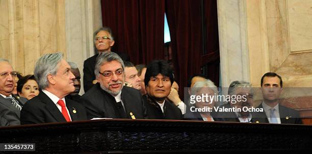 The presidents of Chile, Sebastian Pinera, of Paraguay, Fernando Lugo, of Bolivia, Evo Morales, of Uruguay, Jose Mujica and the Prince of Spain,...