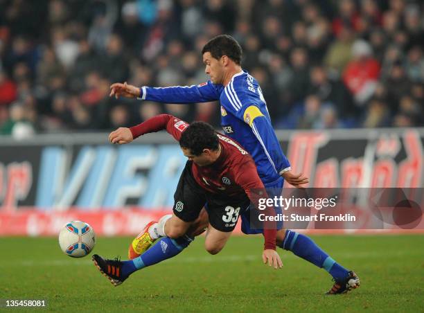 Schmiedebach of Hannover and Michael Ballack of Leverkusen battle for the ball during the Bundesliga match between Hannover 96 and Bayer 04...