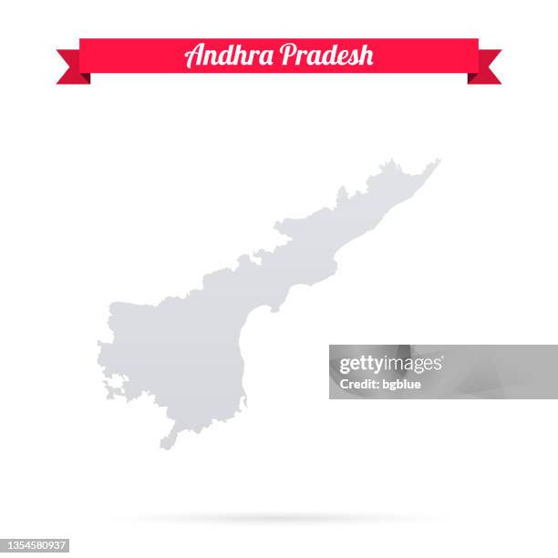 andhra pradesh map on white background with red banner - andhra pradesh stock illustrations