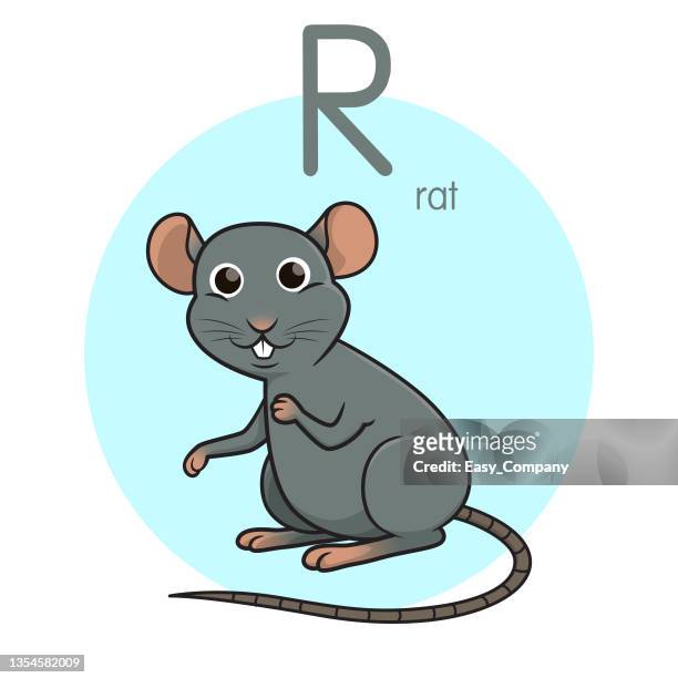 vector illustration of rat with alphabet letter r upper case or capital letter for children learning practice abc - cute mouse 幅插畫檔、美工圖案、卡通及圖標