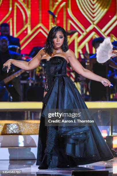 Ashanti performs onstage during the 2021 Soul Train Awards presented by BET at The Apollo Theater on November 20, 2021 in New York City.