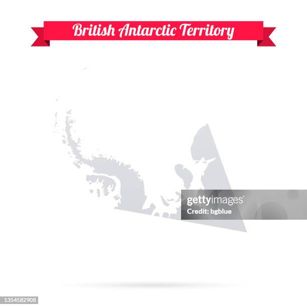 karte des britischen antarktis-territoriums auf weißem hintergrund mit rotem banner - antarctic peninsula stock-grafiken, -clipart, -cartoons und -symbole