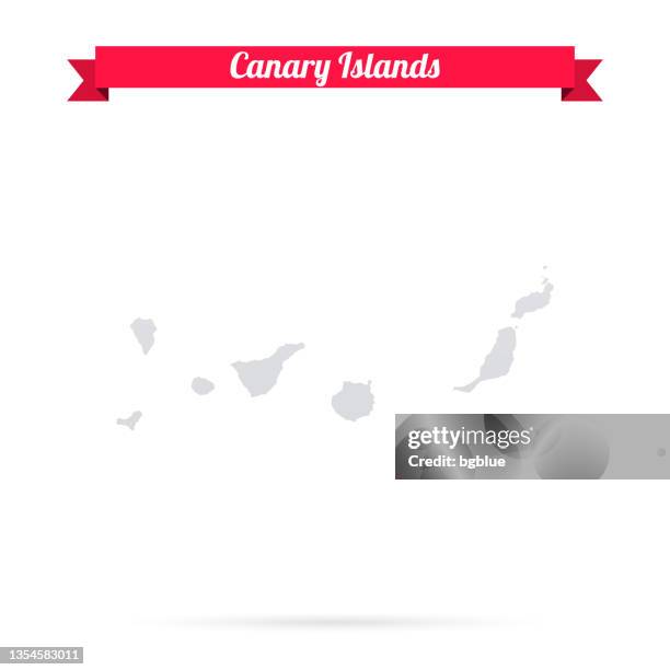 illustrazioni stock, clip art, cartoni animati e icone di tendenza di mappa delle isole canarie su sfondo bianco con banner rosso - canary islands