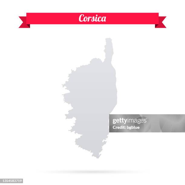 corsica map on white background with red banner - corsica stock illustrations