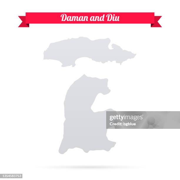 Daman And Diu Map On White Background With Red Banner High-Res Vector ...
