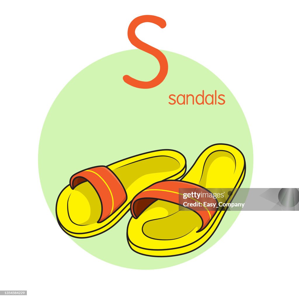 Vector illustration of Sandals with alphabet letter S Upper case or capital letter for children learning practice ABC