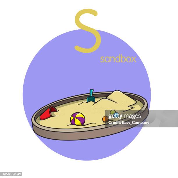 vektordarstellung der sandbox mit buchstaben s großbuchstabe oder großbuchstabe für kinder lernübung abc - sandkasten stock-grafiken, -clipart, -cartoons und -symbole