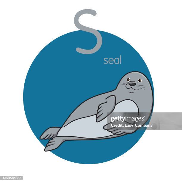 vector illustration of seal with alphabet letter s upper case or capital letter for children learning practice abc - fish fingers stock illustrations