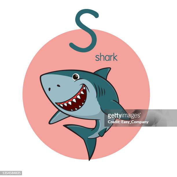 vector illustration of shark with alphabet letter s upper case or capital letter for children learning practice abc - fish fingers stock illustrations