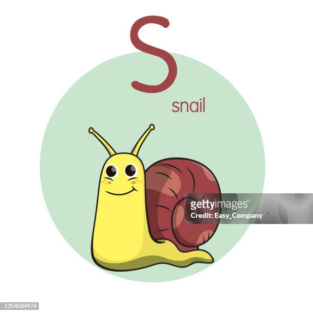 vector illustration of snail with alphabet letter s upper case or capital letter for children learning practice abc - escargot 幅插畫檔、美工圖案、卡通及圖標