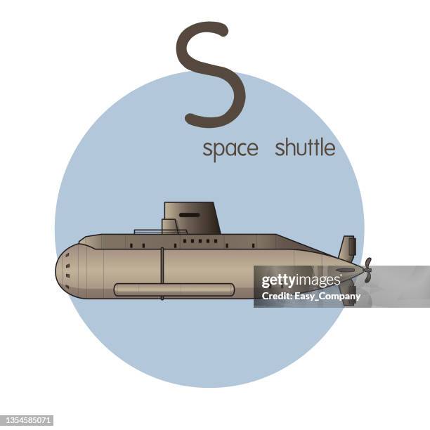 vector illustration of space shuttle with alphabet letter s upper case or capital letter for children learning practice abc - launch pad stock illustrations