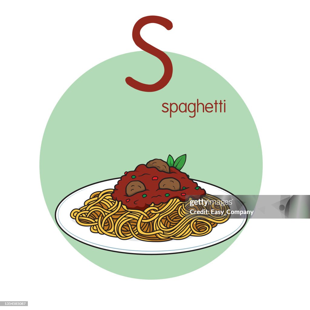 Vector illustration of Spaghetti with alphabet letter S Upper case or capital letter for children learning practice ABC