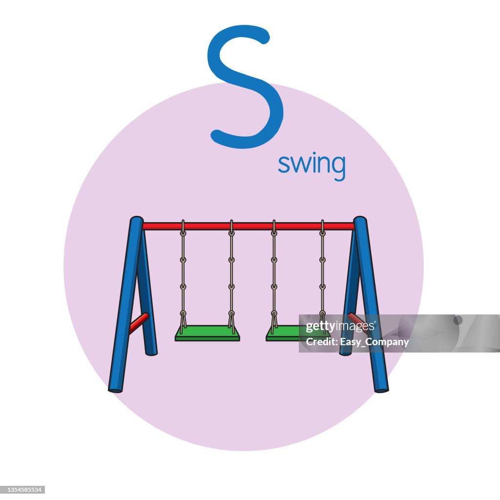 Vector illustration of Swing with alphabet letter S Upper case or capital letter for children learning practice ABC