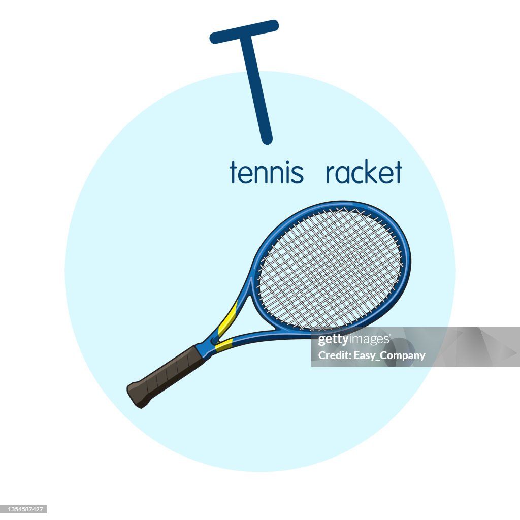 Lettering On Racket Word Vector Illustration Of Tennis Racket With Alphabet Letter T Upper Case ...