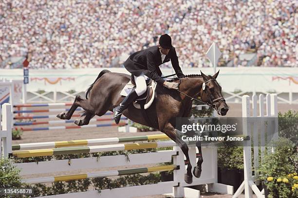 Individual gold medallist Mark Todd of New Zealand riding his horse Charisma on 12th August 1984 during the XXIII Olympic Summer Games at Santa Anita...