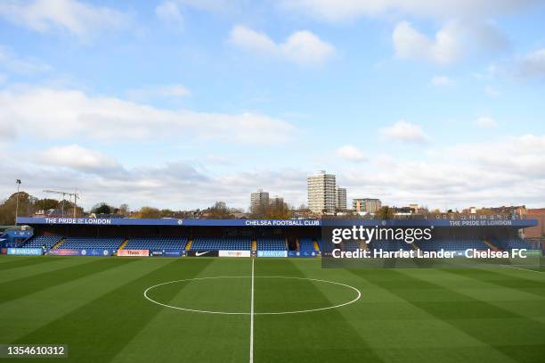 General view inside the stadium prior to the Barclays FA Women's Super League match between Chelsea Women and Birmingham City Women at Kingsmeadow on...