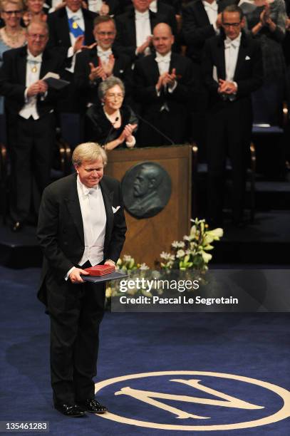 Australian astrophysicist Brian Schmidt receives the Nobel Prize for Physics at the Nobel Prize Award Ceremony 2011 at Stockholm Concert Hall on...