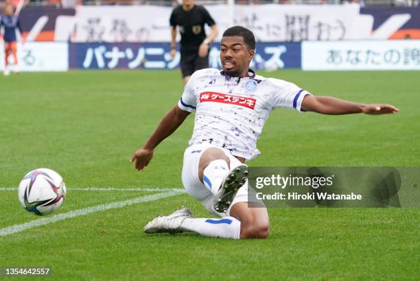 Stevia Egbus Mikuni of Mito Hollyhock in action during the J.League Meiji Yasuda J2 40th Sec. Match between Omiya Ardija and Mito Hollyhock at NACK5...