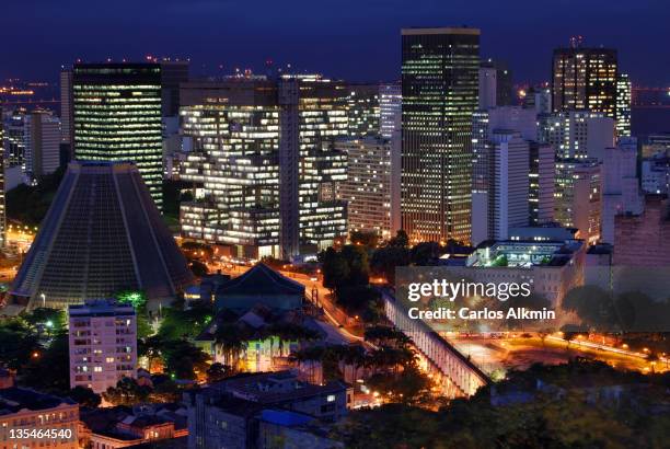 rio de janeiro downtown, by night - rio de janeiro buildings stock pictures, royalty-free photos & images