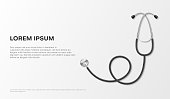 Healthcare medical horizontal poster stethoscope and place for text realistic vector illustration