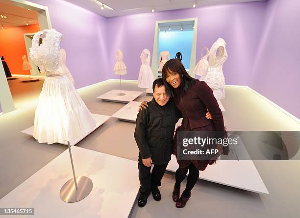 British topmodel Naomi Campbell poses with French fashion designer Azzedine Alaia in the Groninger Museum, in Groningen,on December 10, 2011. AFP...