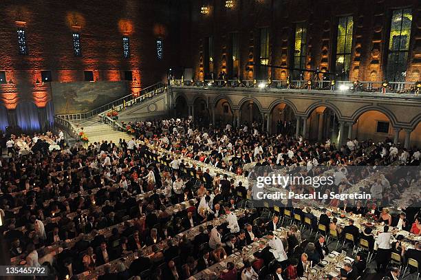 General view of the Nobel Prize Banquet at Stockholm City Hall on December 10, 2011 in Stockholm, Sweden.