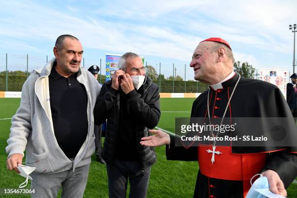 Lazio head coach Maurizio Sari, Edoardo Reja the Albania manager and Cardinal Giovanni Ravasi prior the 'Fratelli Tutti' Charity Match on November...