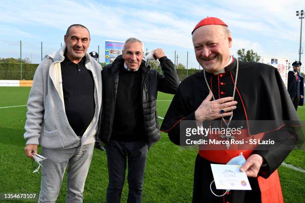 Lazio head coach Maurizio Sari, Edoardo Reja the Albania manager and Cardinal Giovanni Ravasi prior the 'Fratelli Tutti' Charity Match on November...