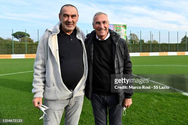 Lazio head coach Maurizio Sari and Edoardo Reja the Albania manager prior the 'Fratelli Tutti' Charity Match on November 21, 2021 in Rome, Italy.