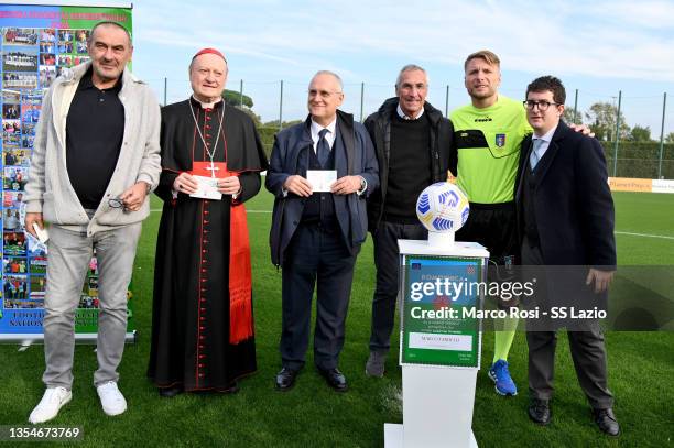 Lazio head coach Maurizio Sarri, Cradinal Giovanni Ravasi, President of SS Lazio Claudio Lotito, Edoardo Reja the Albania manager , the referee Ciro...