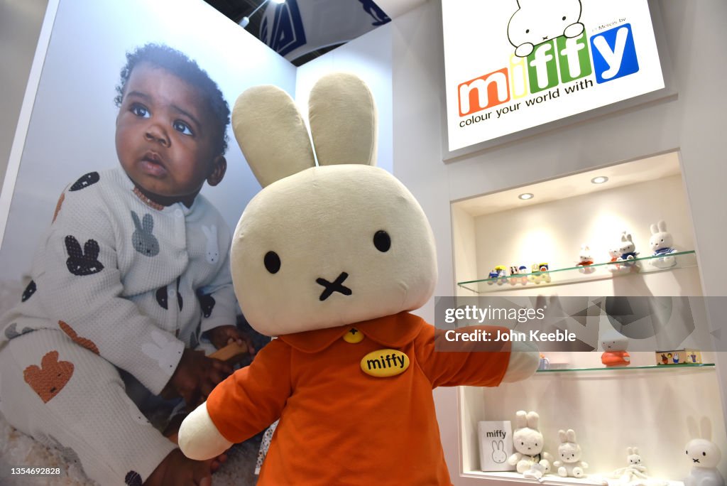 Miffy Characters Rabbit A Miffy the rabbit character poses with Miffy merchandise during ...