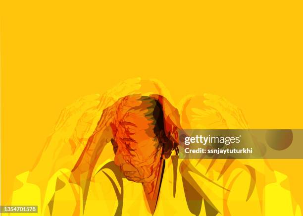 old woman suffering from anxiety - grief stock illustrations