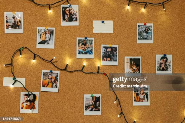 collection of instant photo memories - bulletin board collage stock pictures, royalty-free photos & images