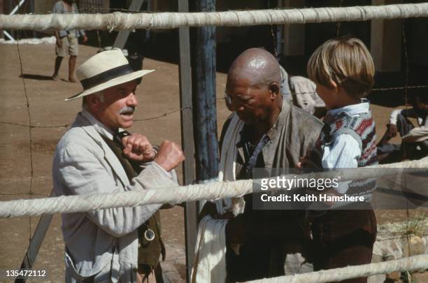 Child actor Guy Witcher as the 7-year-old P.K., with actors Armin Mueller-Stahl and Morgan Freeman as his mentors, in the film 'The Power of One',...